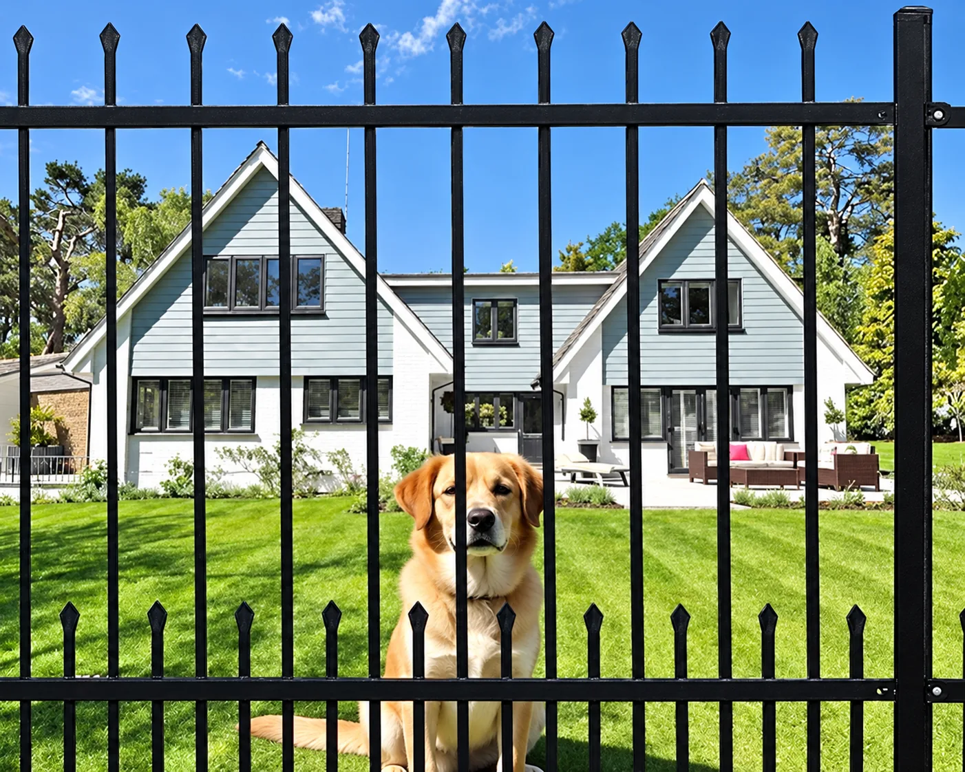 Black metal fence at a residential property